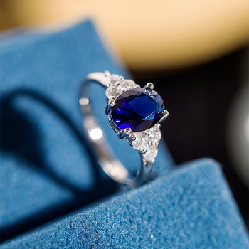 1 εξαιρετικό δαχτυλίδι οβάλ μπλε ζιργκόν από ασήμι S925 με κουτί δώρου για παράδοση