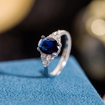 1 εξαιρετικό δαχτυλίδι οβάλ μπλε ζιργκόν από ασήμι S925 με κουτί δώρου για παράδοση