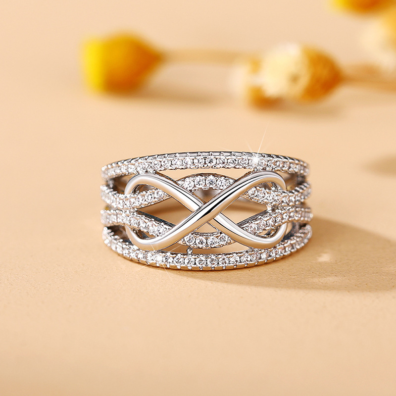 Cao Shi europietiškas ir amerikietiškas 8 simbolių žiedas moterims, madingas tuščiaviduris trimatis žiedo dizainas, spalvų kontrastas, begalinės meilės simbolis, maisto žiedas