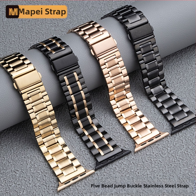Pre Apple Applewatch Five Beads Makers Solid Buckle Buckle z nehrdzavejúcej ocele pre Huawei Watch Remienok