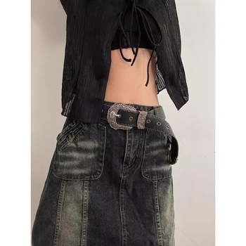 Europietiško ir amerikietiško stiliaus moteriškas diržas, 2024 m. naujas amerikietiškas retro krokodilo juodas diržas, universalus džinsinis, dekoratyvinis korėjietiško stiliaus