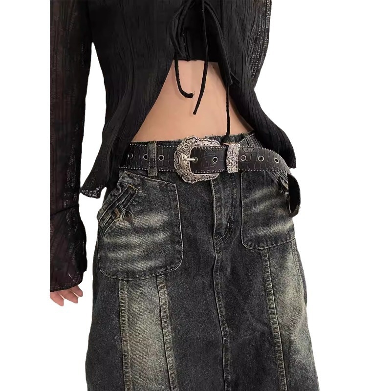 Europietiško ir amerikietiško stiliaus moteriškas diržas, 2024 m. naujas amerikietiškas retro krokodilo juodas diržas, universalus džinsinis, dekoratyvinis korėjietiško stiliaus