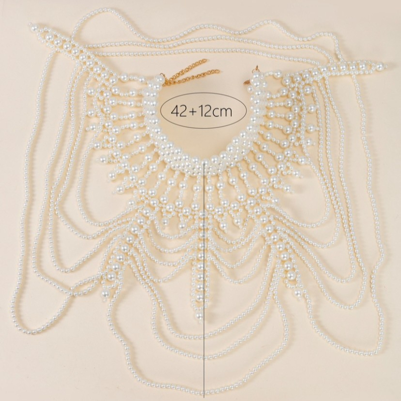 2024. gada jauna Eiropas un Amerikas stila pārspīlēta retro smagās rūpniecības roku darbs ar pērlītēm, daudzslāņu pērļu seksīga ķermeņa ķēde