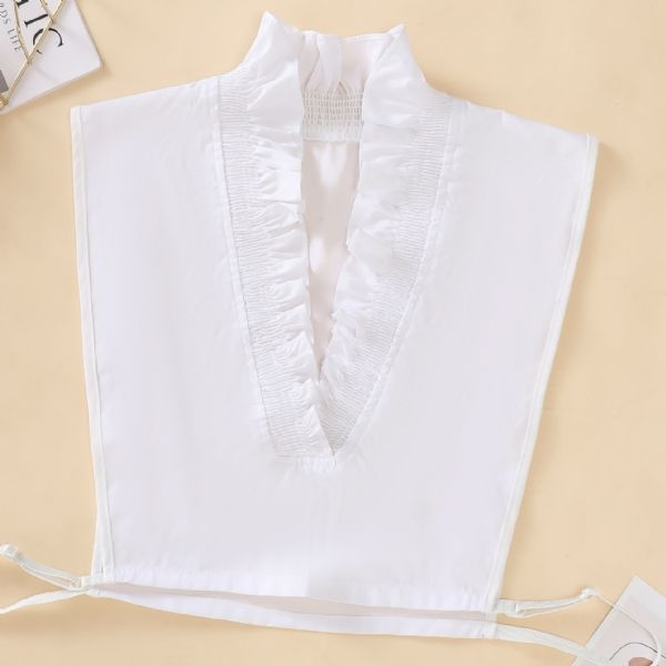 Дамски пуловер с дантела и V-образна яка, универсален, бял, декоративен, с фалшива яка, за есен и зима, за жени