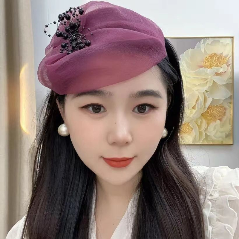 Madingas pusapvalės formos, kvėpuojantis plaukų aksesuaras žilams plaukams pridengti, prancūziško stiliaus galvos juosta, stilingas ir universalus vakarinis plaukų segtukas moterims