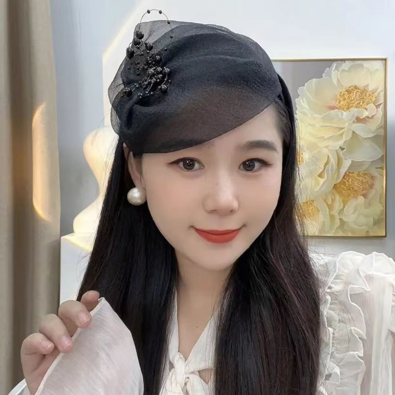 Madingas pusapvalės formos, kvėpuojantis plaukų aksesuaras žilams plaukams pridengti, prancūziško stiliaus galvos juosta, stilingas ir universalus vakarinis plaukų segtukas moterims