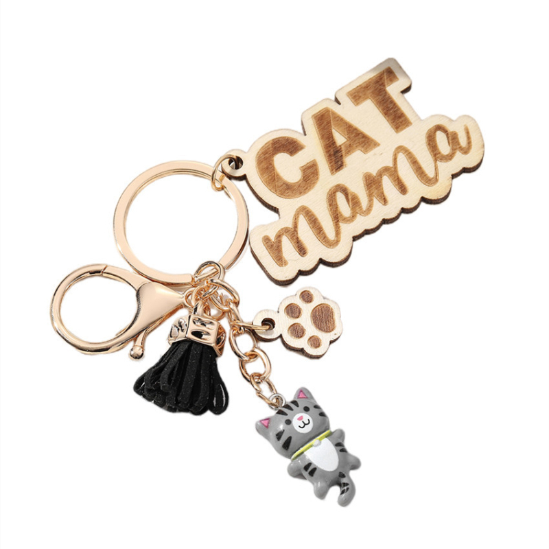 Europietiškas ir amerikietiškas raktų pakabukas su kutais, apsaugantis nuo pametimo, angliška raidė CAT MAMA, Motinos dienos raktų pakabukas su kutais, dovanų pakabukas