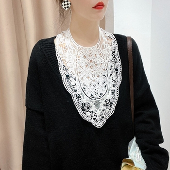 Παιδικό φθινοπωρινό και χειμερινό πουλόβερ με δαντέλα υψηλής ποιότητας και ψεύτικο γιακά, με λευκό διακοσμητικό γιακά σε ασορτί απόχρωση, αντιθαμβωτικό ψεύτικο γιακά