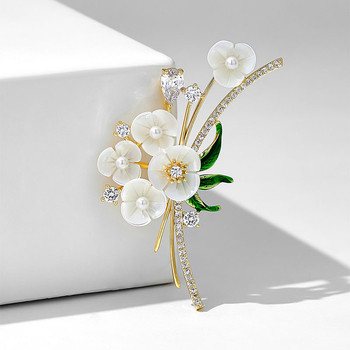 Καρφίτσα Cartier INS Style Exquisite Flower, κράμα χαλκού, συνθετικό κυβικό ζιρκόνιο + ένθετο μαργαριταριού
