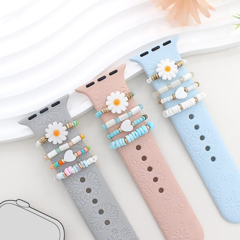 Apple Watch Watch Watch universālā silikona siksniņa ar ziedu gliemežvāku pērlītēm