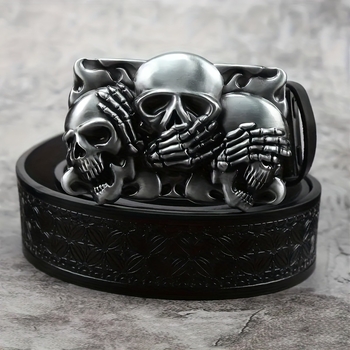 Madingas sidabrinės sagties kaukolės lydinio plokštės sagties diržas, vintažinis reljefinis pankroko stiliaus vyriškas ir moteriškas PU odos diržas, yra sandėlyje.