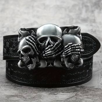 Madingas sidabrinės sagties kaukolės lydinio plokštės sagties diržas, vintažinis reljefinis pankroko stiliaus vyriškas ir moteriškas PU odos diržas, yra sandėlyje.