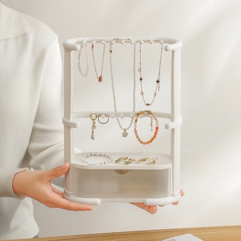 Háromrétegű ékszertároló állvány, kozmetikai ékszertartó, bőrápoló ékszerdoboz, asztali fiókos doboz, ékszerdoboz