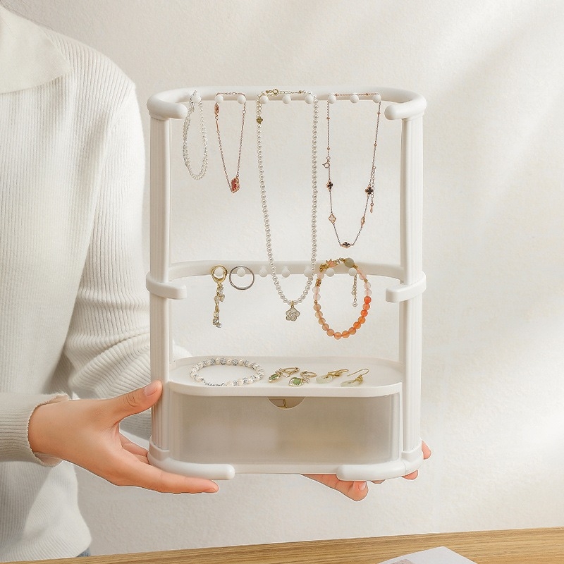 Háromrétegű ékszertároló állvány, kozmetikai ékszertartó, bőrápoló ékszerdoboz, asztali fiókos doboz, ékszerdoboz