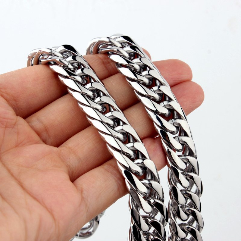 Персонализирано шестстранно полирано двойно тъкано кубинско колие с верига, хип-хоп мъжко, дебела верига от неръждаема стомана, доминиращо трансгранично, горещо продавано бижу