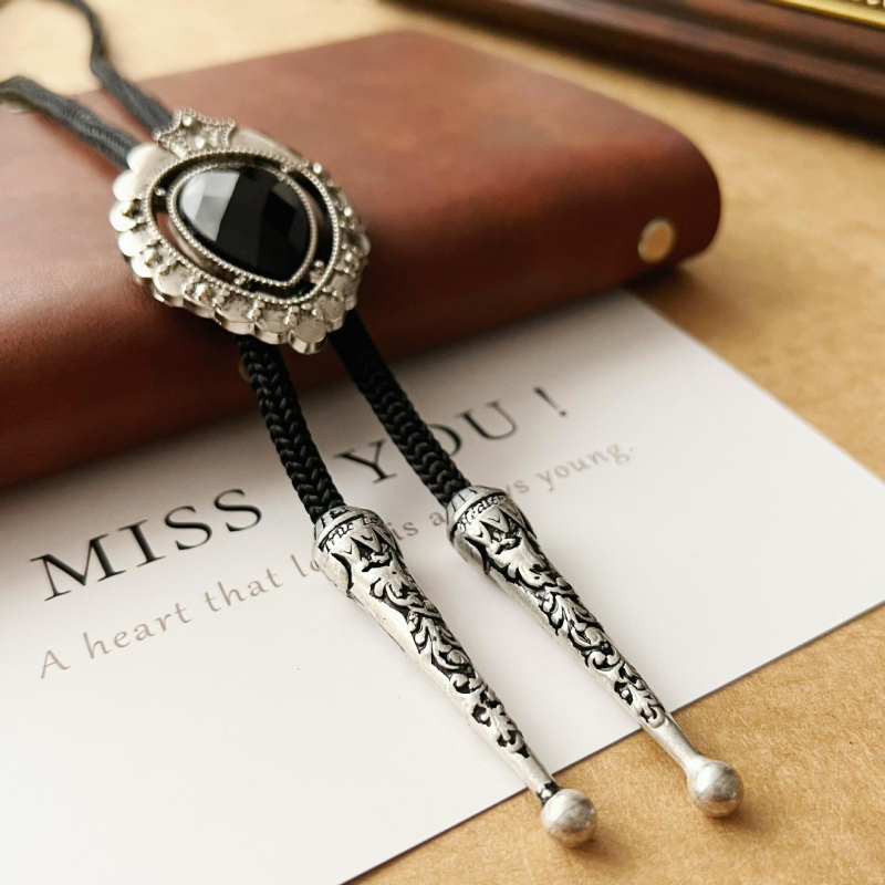 Cravată vintage în stil vechi cu picătură de apă, din denim, casual, cu guler polo, cu frânghie, neutră, cu guler cu fundă și flori