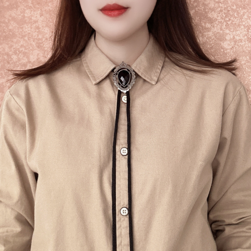 Cravată vintage în stil vechi cu picătură de apă, din denim, casual, cu guler polo, cu frânghie, neutră, cu guler cu fundă și flori