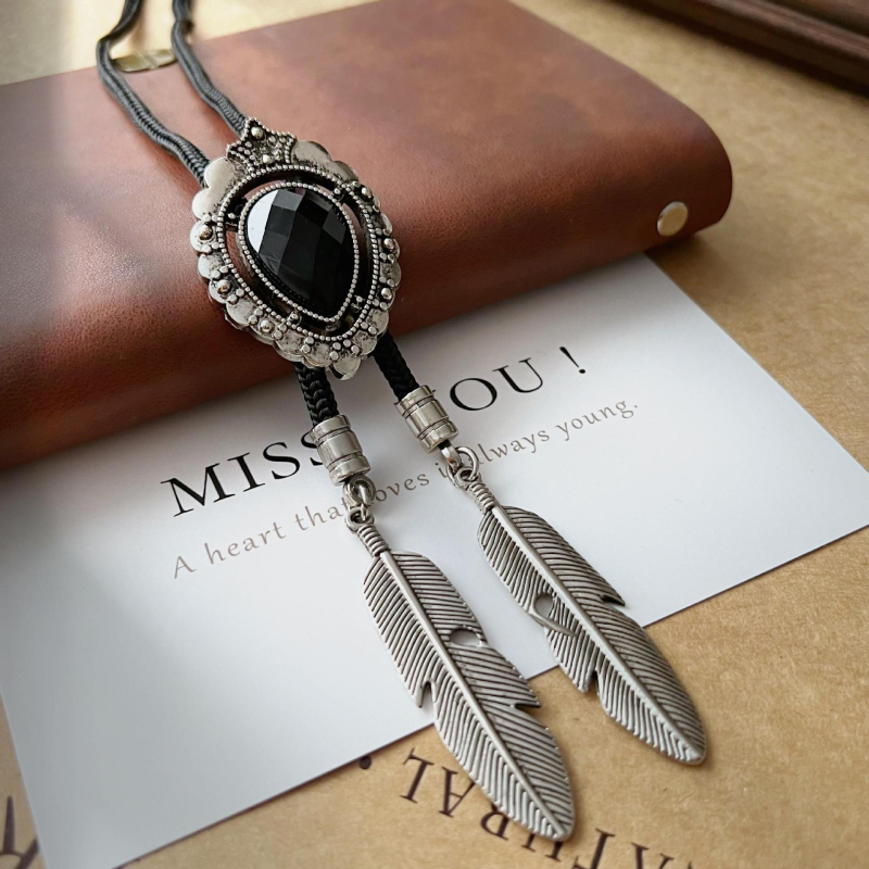 Cravată vintage în stil vechi cu picătură de apă, din denim, casual, cu guler polo, cu frânghie, neutră, cu guler cu fundă și flori