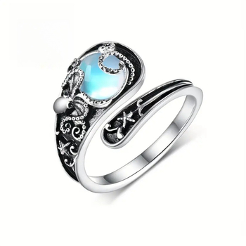 Νέο απλό χαβανέζικο εξατομικευμένο δαχτυλίδι με πέτρα φεγγαριού σε διασυνοριακό στυλ, ρετρό μοντέρνο τυπωμένο δαχτυλίδι ανοίγματος με ρυθμιζόμενο άνοιγμα