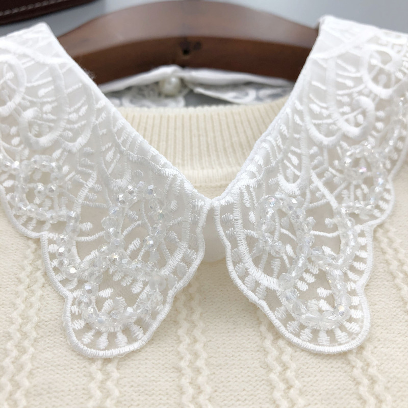 Jauna pavasara un vasaras moderna mākslīgā apkakle, augstas klases izšūta pērlīšu dekorācija, noņemama mākslīgā apkakle, sieviešu krekla apkakle