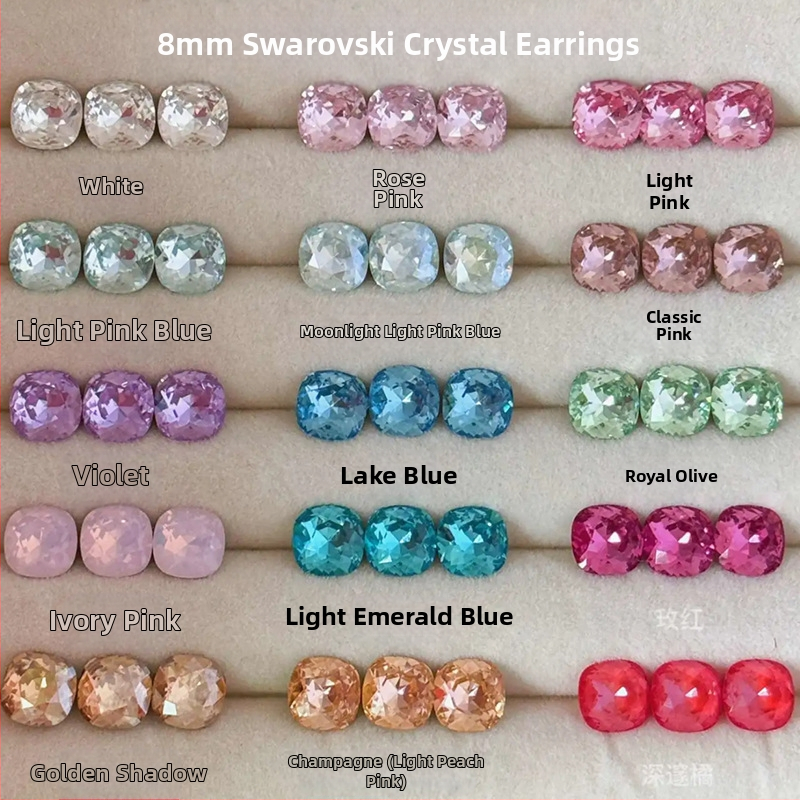 Γνήσιο τετράγωνο οβάλ τρύπημα αυτιών Shijia 8 χιλιοστών με μυτερό κάτω μέρος με διαμάντι και κόλλα διαμαντιών, μονό σκουλαρίκι με φινίρισμα Huazi