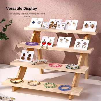 Ράφι επίδειξης κοσμημάτων από μασίφ ξύλο, επιτραπέζια σκουλαρίκια, ράφι αποθήκευσης κοσμημάτων, σκουλαρίκια βραχιόλι κοσμημάτων, στασίδι με βαθμιδωτή προβολή
