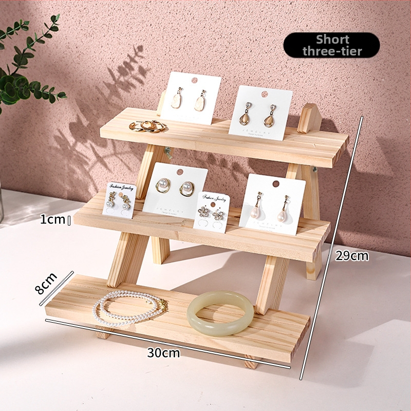 Papuošalų demonstravimo lentyna, medžio masyvo stalviršis, auskarai, papuošalų laikymo lentyna, papuošalų apyrankės, auskarų prekystalis su laiptuotu demonstravimu