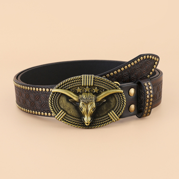 Amazon New Western Denim Belt Niuron Big Slab Trendy Retro Pánsky Punk PU Belt