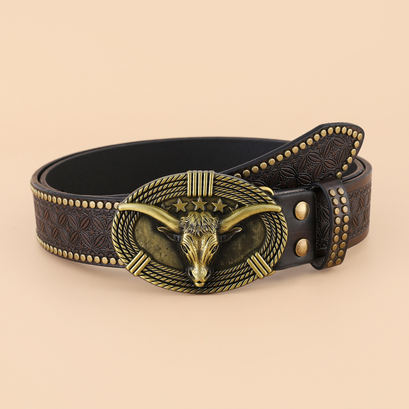 Amazon New Western Denim Belt Niuron Big Slab Trendy Retro Pánsky Punk PU Belt