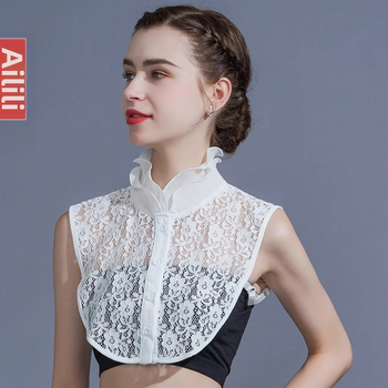 Λευκό δαντελένιο κολάρο με ψεύτικο γιακά, καλοκαιρινό, πολυλειτουργικό, κοίλωμα, μοντέρνο, διακοσμητικό κολάρο, γυναικείο κολάρο πουκάμισου