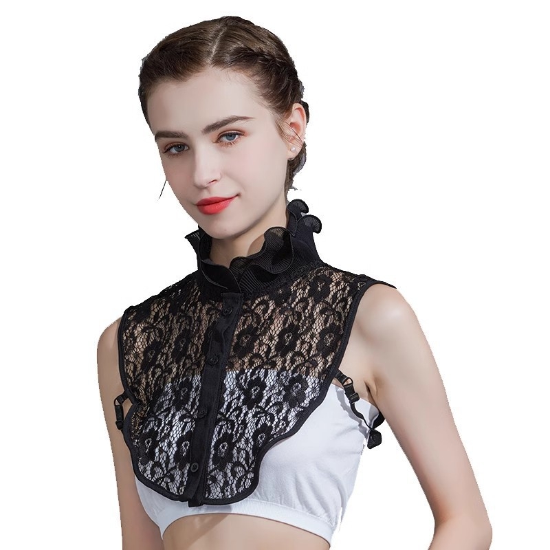 Balta nėriniuota netikra apykaklė, vasarinė, daugiafunkcinė, tuščiavidurė, madinga, dekoratyvinė apykaklė, moteriška marškinių apykaklė