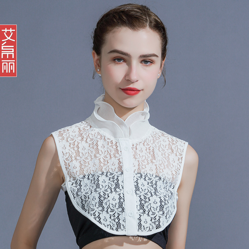 Balta nėriniuota netikra apykaklė, vasarinė, daugiafunkcinė, tuščiavidurė, madinga, dekoratyvinė apykaklė, moteriška marškinių apykaklė