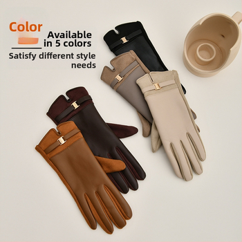 2024. aasta uued nahkkindad, naiste talvised soojad fliisvoodriga paksendatud puutetundliku ekraaniga talvised sõidukindad, ratsutamissõrmed