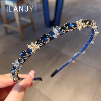 Novi stil, lagani luksuzni ručno izrađeni perlasti, izuzetni trak za kosu s dubokim plavim kristalima, vrhunski francuski stil, retro banquet traka za kosu, dodaci za kosu
