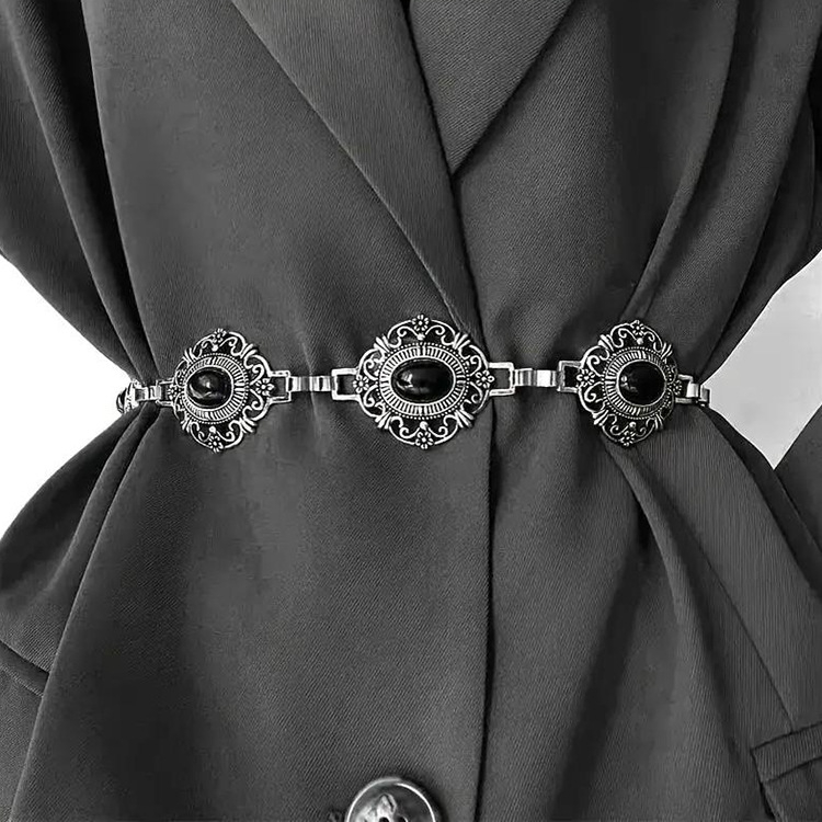 Moteriška bohemiško stiliaus pankroko turkio spalvos suknele su kryželiu, aukštos kokybės, vintažinė, sandėlyje. Moteriška metalinė juosmens grandinėlė.