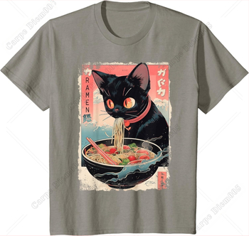 Ακουαρέλα Γάτα Στάμπα Ιαπωνικό Anime Ramen Κάρτα Wowee Cat T-shirt Ανδρικό Γυναικείο Anime Lovers Κοντό μανίκι