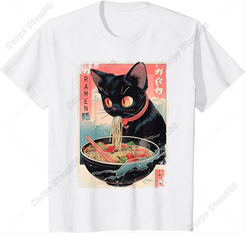 Ακουαρέλα Γάτα Στάμπα Ιαπωνικό Anime Ramen Κάρτα Wowee Cat T-shirt Ανδρικό Γυναικείο Anime Lovers Κοντό μανίκι