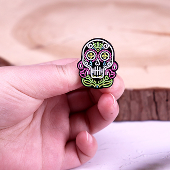 Insignă emailată cu craniu de zahăr neon, bijuterii cadou pentru Ziua Morților