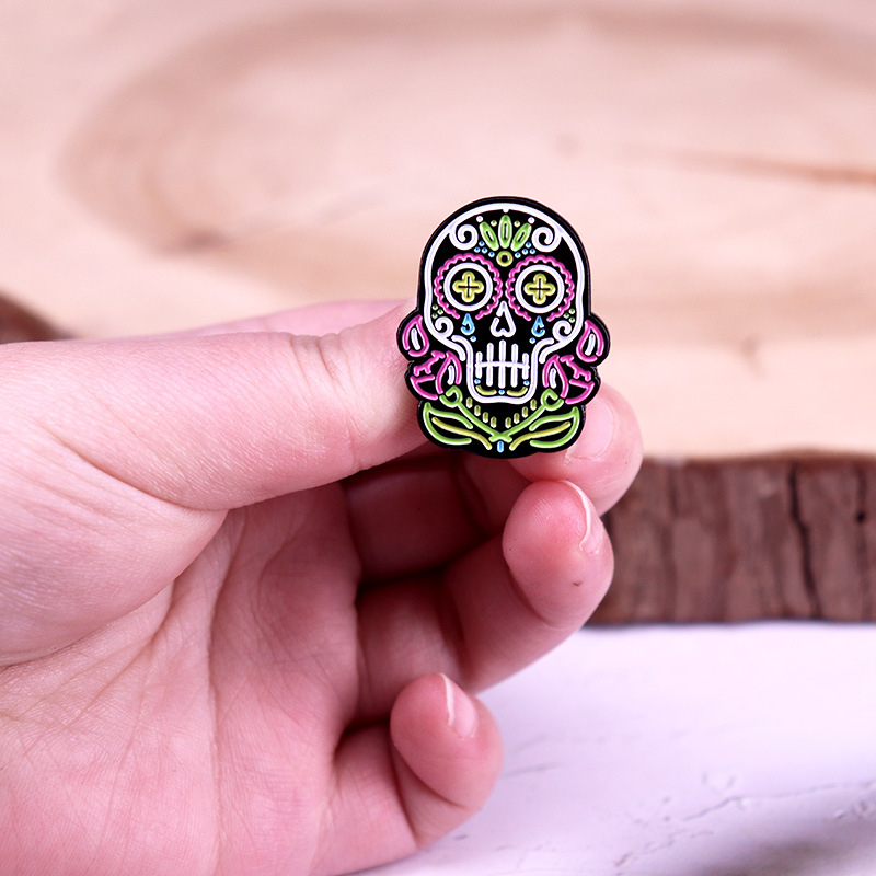 Insignă emailată cu craniu de zahăr neon, bijuterii cadou pentru Ziua Morților