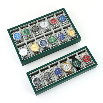 Κουτί αποθήκευσης ρολογιών σκούρο πράσινο δερμάτινο δίσκο ρολογιών χονδρικής βραχιόλι οθόνη ρολογιών βάση οθόνης