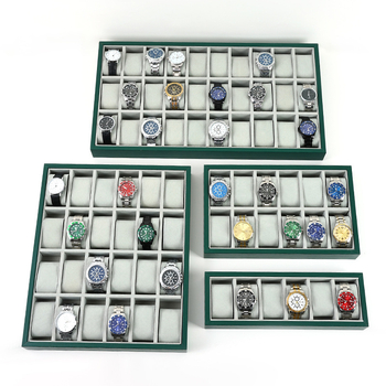 Κουτί αποθήκευσης ρολογιών σκούρο πράσινο δερμάτινο δίσκο ρολογιών χονδρικής βραχιόλι οθόνη ρολογιών βάση οθόνης