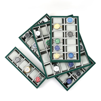 Κουτί αποθήκευσης ρολογιών σκούρο πράσινο δερμάτινο δίσκο ρολογιών χονδρικής βραχιόλι οθόνη ρολογιών βάση οθόνης