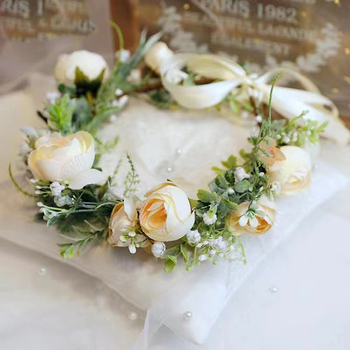 2023 διασυνοριακά για την Ευρώπη και τις Ηνωμένες Πολιτείες δημοφιλής κορδέλα με τριαντάφυλλο Mori ρετρό νυφικό στεφάνι κόμμωσης για γυναίκες χονδρικής