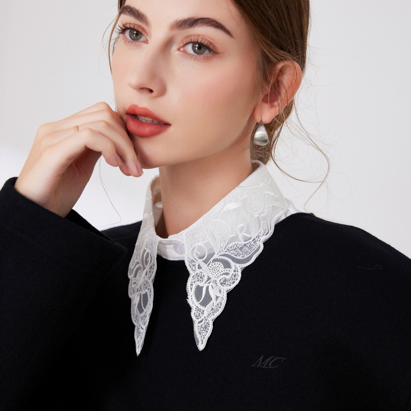 Tarpkraštinė nėriniuota smaili apykaklė, prancūziško dizaino nėriniuota smaili apykaklė, dekoratyvinė, aukštos kokybės netikra apykaklė, urmu