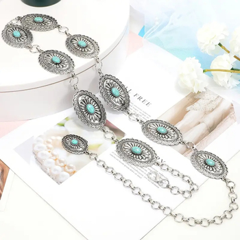 Amazon Cross-Border Δημοφιλής Αλυσίδα Μέσης Marquise Τυρκουάζ Ένθετο Εθνικό Στυλ Σκαλιστό Ρετρό Παντελόνι Ζώνη Διακοσμητική Ζώνη Μέσης