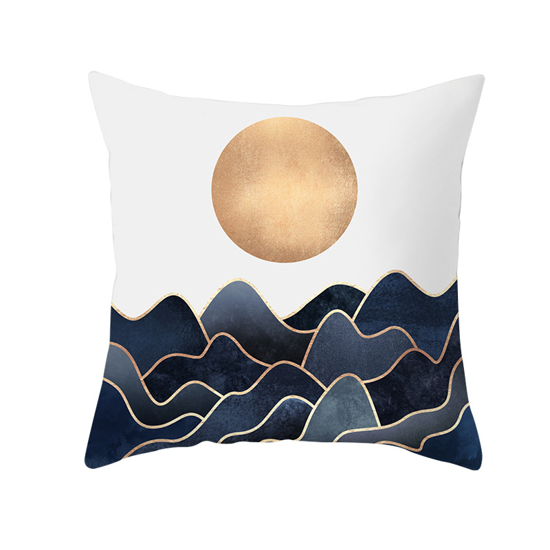 Pernă decorativă Amazon Home, en-gros, 2023, scandinavă, cu linii aurii, peisaj geometric, față de pernă cu piele de piersică