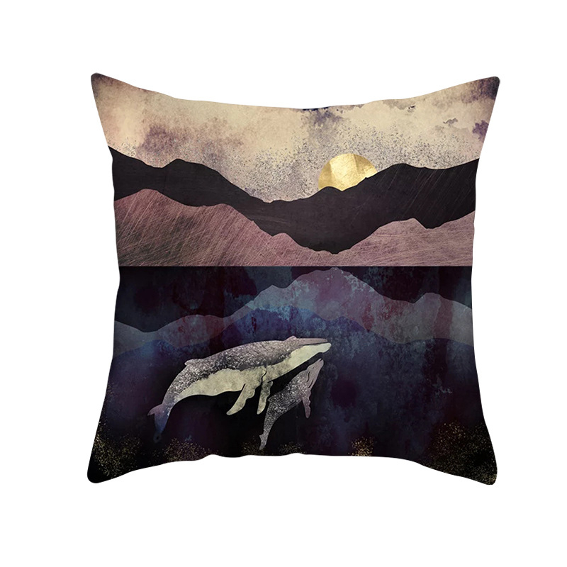 Pernă decorativă Amazon Home, en-gros, 2023, scandinavă, cu linii aurii, peisaj geometric, față de pernă cu piele de piersică