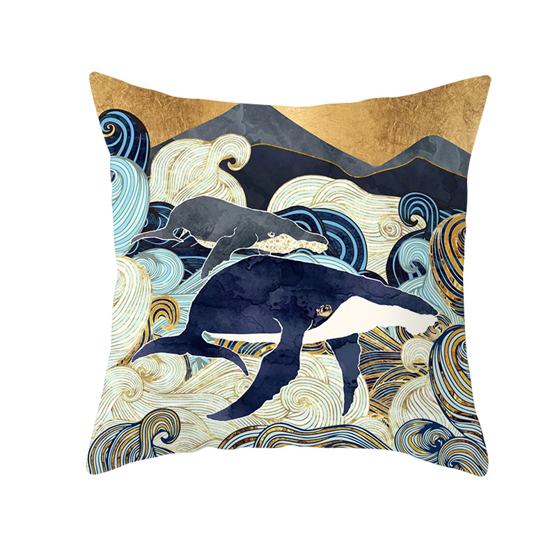 Pernă decorativă Amazon Home, en-gros, 2023, scandinavă, cu linii aurii, peisaj geometric, față de pernă cu piele de piersică