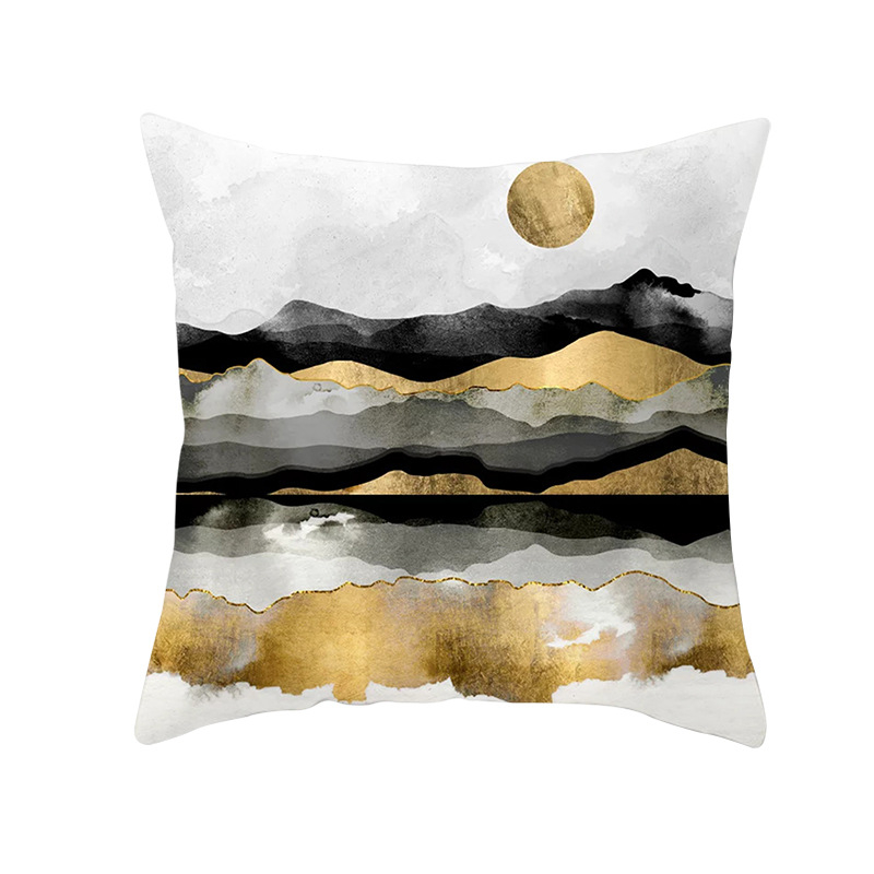 Pernă decorativă Amazon Home, en-gros, 2023, scandinavă, cu linii aurii, peisaj geometric, față de pernă cu piele de piersică