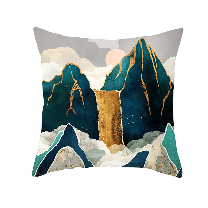 Pernă decorativă Amazon Home, en-gros, 2023, scandinavă, cu linii aurii, peisaj geometric, față de pernă cu piele de piersică